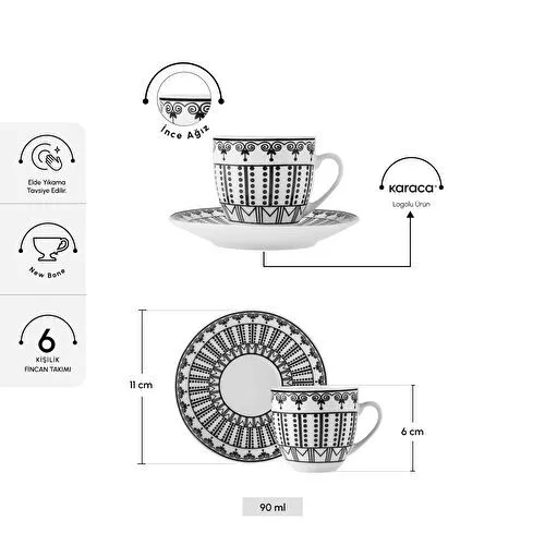 Karaca Altos Metal Standlı 6 Kişilik Kahve Fincan Takımı 90 ml Karaca Altos Metal Standlı 6 Kişilik Kahve Fincan Takımı 90 ml