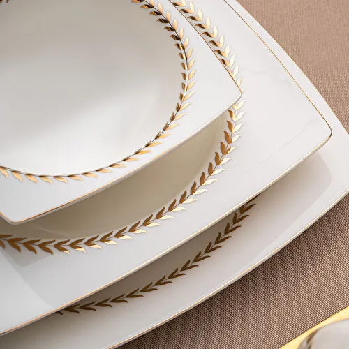 Emsan Başak Fine Bone 60 Parça 12 Kişilik Kare Yemek Takımı Gold 