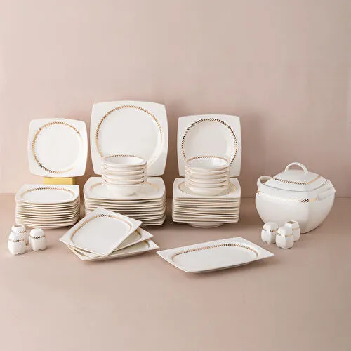 Emsan Başak Fine Bone 60 Parça 12 Kişilik Kare Yemek Takımı Gold 
