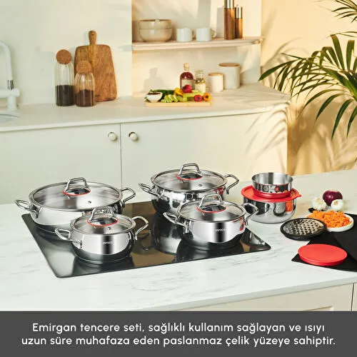Karaca Emirgan Xl İndüksiyon Tabanlı 13 Parça Saklama Kaplı Çelik Tencere Seti