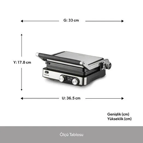 Homend Grilliant 1340H 4 Dilim Kapasiteli Gövde Alt ve Üst Sıcaklığı Ayrı Kontrol Edilebilen Döküm Plakalı Tost ve Izgara Makinesi Inox 2000W