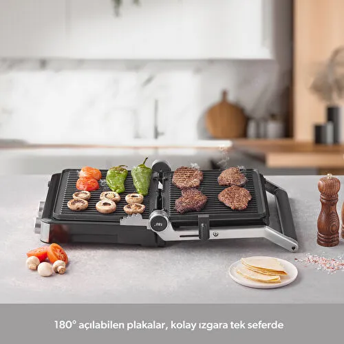 Homend Grilliant 1340H 4 Dilim Kapasiteli Gövde Alt ve Üst Sıcaklığı Ayrı Kontrol Edilebilen Döküm Plakalı Tost ve Izgara Makinesi Inox 2000W