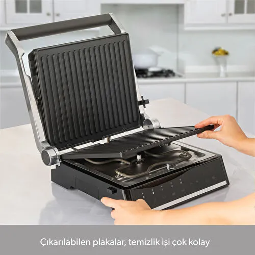 Homend Grilliant 1341H Inox Gövdeli, Döküm Plakalı, 5 Programlı, Led Ekranlı Tost ve Izgara Makinesi