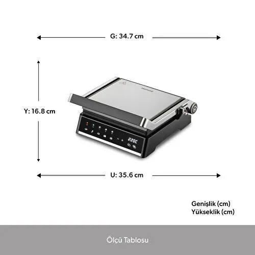 Homend Grilliant 1341H Inox Gövdeli, Döküm Plakalı, 5 Programlı, Led Ekranlı Tost ve Izgara Makinesi