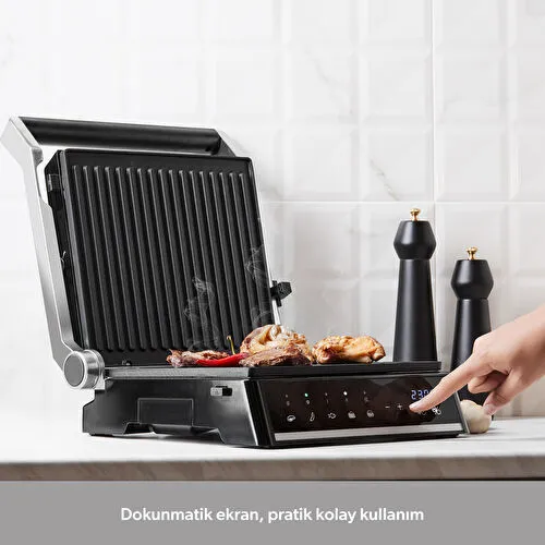 Homend Grilliant 1341H Inox Gövdeli, Döküm Plakalı, 5 Programlı, Led Ekranlı Tost ve Izgara Makinesi