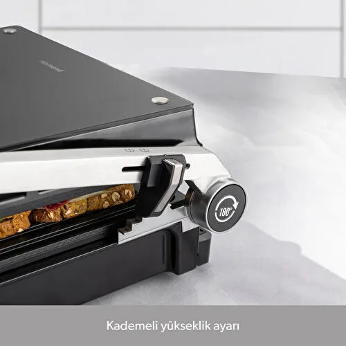 Homend Grilliant 1343H Cam Yüzeyli, 5 Hazır Programlı, Döküm Plakalı, Led Ekranlı Konuşan Tost ve Izgara Makinesi