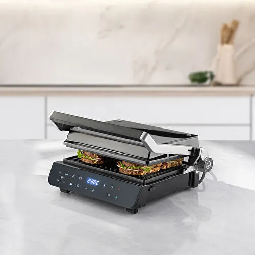 Homend Grilliant 1343H Cam Yüzeyli, 5 Hazır Programlı, Döküm Plakalı, Led Ekranlı Konuşan Tost ve Izgara Makinesi