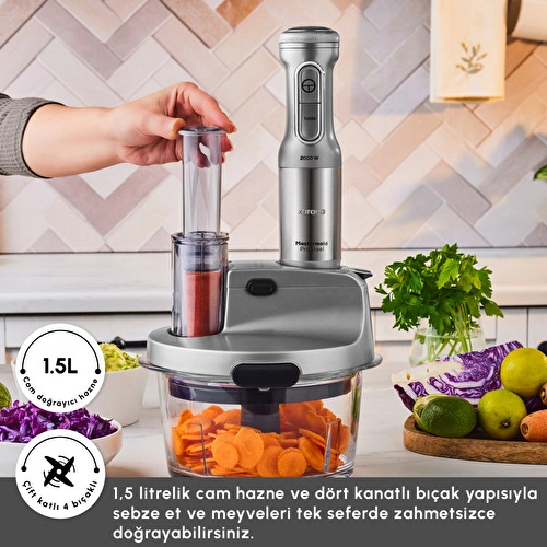Karaca Mastermaid Prosteel Uzun Blender Ayaklı 6 Bıçaklı Cam Mutfak Robotu 2500W Galaxy Grey