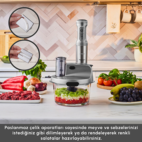 Karaca Mastermaid Prosteel Uzun Blender Ayaklı 6 Bıçaklı Cam Mutfak Robotu 2500W Galaxy Grey