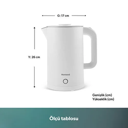 Homend Heatrow Cooltouch 1618H Paslanmaz Çelik El Yakmaz Gövdeli Su Isıtıcısı Beyaz