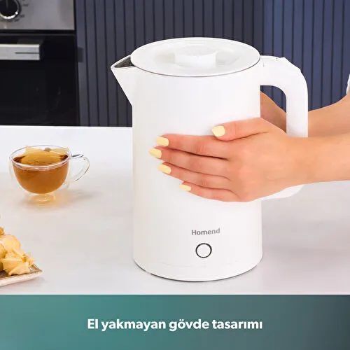 Homend Heatrow Cooltouch 1618H Paslanmaz Çelik El Yakmaz Gövdeli Su Isıtıcısı Beyaz