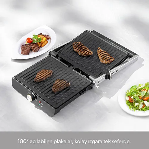 Homend Grilliant 1346H 4 Dilim Kapasiteli Gövdeli Döküm Plakalı Tost ve Izgara Makinesi Inox 2000W