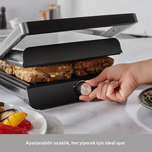 Homend Grilliant 1346H 4 Dilim Kapasiteli Gövdeli Döküm Plakalı Tost ve Izgara Makinesi Inox 2000W