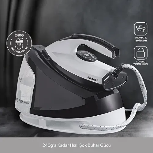 Homend Steamwork 1167H Buhar Kazanlı Ütü Siyah Beyaz