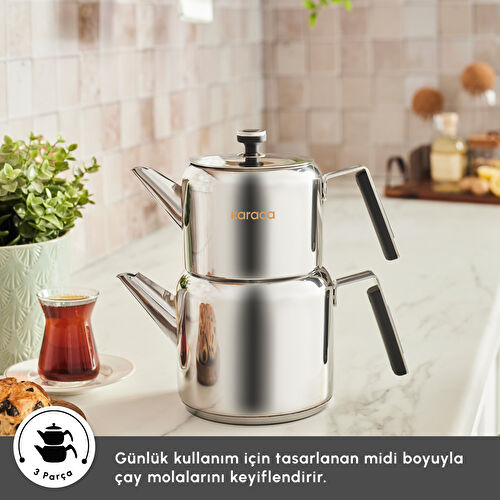 Karaca Yasemin İndüksiyon Tabanlı Çelik Midi Çaydanlık Takımı