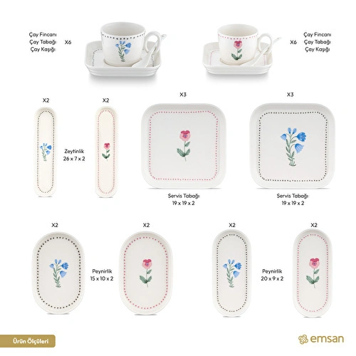 Emsan Viola Porselen 30 Parça 6 Kişilik Kahvaltı Takımı