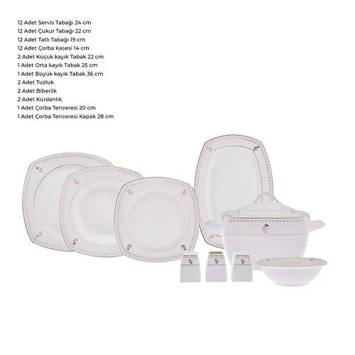 Emsan Belinda 60 Parça Yarım Kare 12 Kişilik Yemek Takımı Emsan Belinda 60 Parça Yarım Kare 12 Kişilik Yemek Takımı