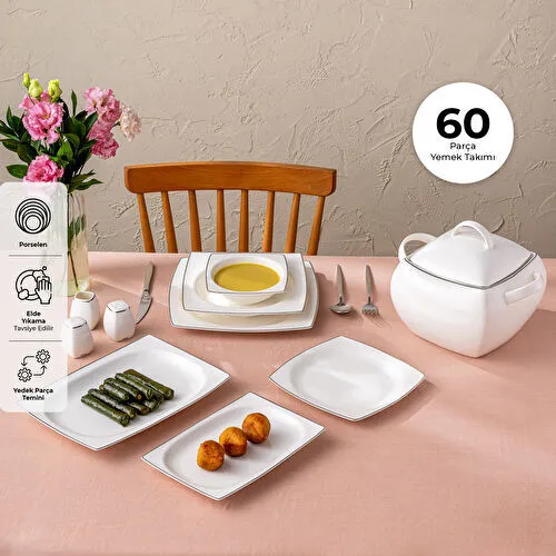 Emsan Yeni Karmen 60 Parça 12 Kişilik Yemek Takımı Kare Platin