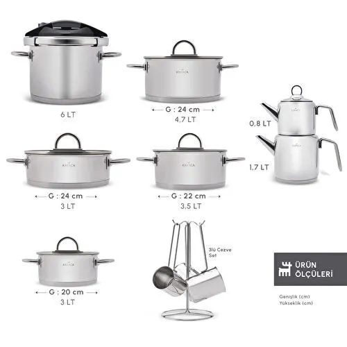 Karaca Platinium 17 Parça İndüksiyon Tabanlı Çelik Çeyiz Seti