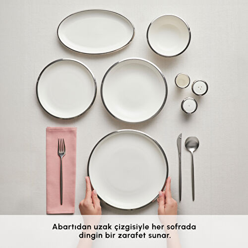 Karaca Stream Bone Ekinoks 53 Parça 12 Kişilik Yemek Takımı Platin