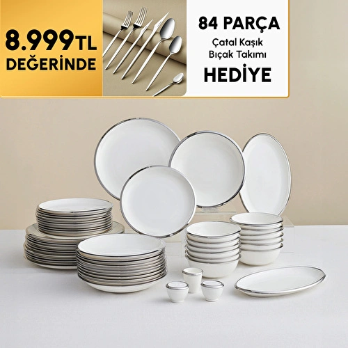 Karaca Stream Bone Ekinoks 53 Parça 12 Kişilik Yemek Takımı Platin