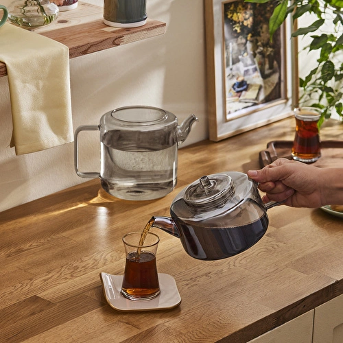 Karaca Flat Borosilikat Cam Çaydanlık Smoke Grey