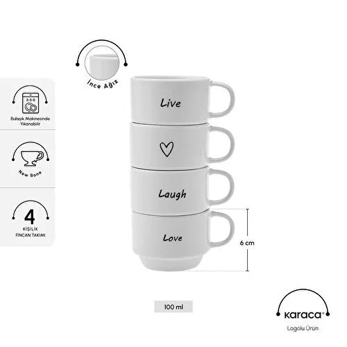 Karaca Lovely Laugh 4 Kişilik Espresso Kahve Seti 100 ml