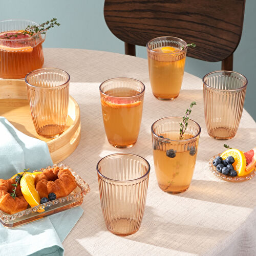 Karaca Gordes 6'lı Cam Meşrubat Bardağı 370 ml Amber
