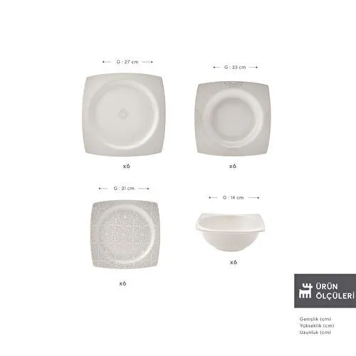 Karaca Square Bone Royal Lace 24 Parça 6 Kişilik Yemek Takımı