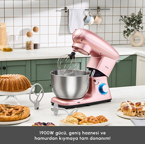 Karaca Multichef Kıyma Çekme /Sucuk-Sosis/İçli Köfte Aparatlı Hamur Yoğurma Makinesi Rosegold 1900W 5,5L Karaca Multichef Kıyma Çekme /Sucuk-Sosis/İçli Köfte Aparatlı Hamur Yoğurma Makinesi Rosegold 1900W 5,5L