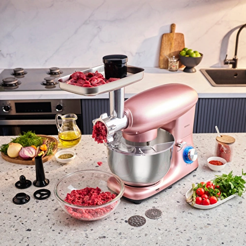 Karaca Multichef Kıyma Çekme /Sucuk-Sosis/İçli Köfte Aparatlı Hamur Yoğurma Makinesi Rosegold 1900W 5,5L