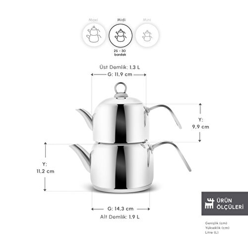 Karaca Urban İndüksiyon Tabanlı Midi Çaydanlık Takımı