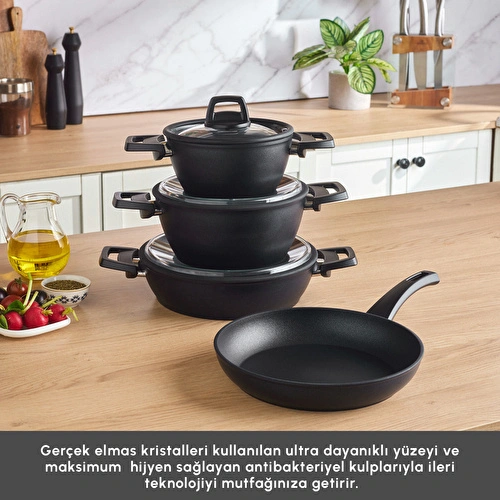 Karaca Biodiamond Antibakteriyel Powerful 7 Parça Tencere ve Tava Seti Karaca Biodiamond Antibakteriyel Powerful 7 Parça Tencere ve Tava Seti