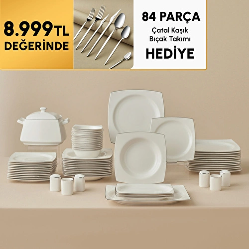Karaca Square Bone Talia 60 Parça 12 Kişilik Yemek Takımı Platin