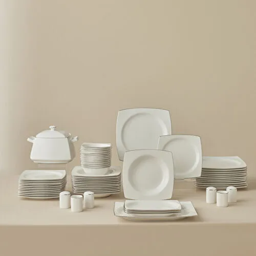 Karaca Square Bone Talia 60 Parça 12 Kişilik Yemek Takımı Platin