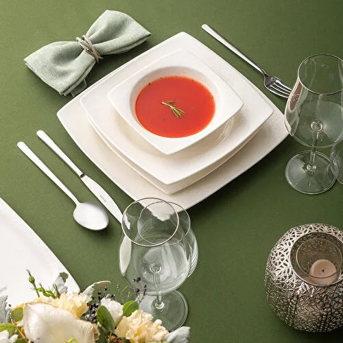 Emsan Fine Bone Meyra 61 Parça 12 Kişilik Kare Yemek Takımı