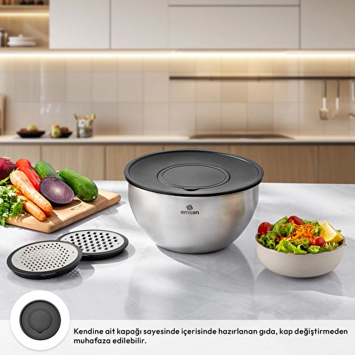 Emsan Demre 3 in 1 Siyah Çok Amaçlı Karıştırma ve Saklama Kabı