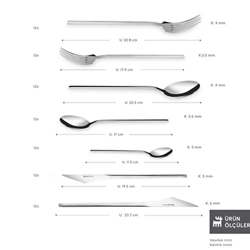 Karaca Red Carpet Collection 316 Premium Look Platin 12 Kişilik 84 Parça Çatal Kaşık Bıçak Takımı