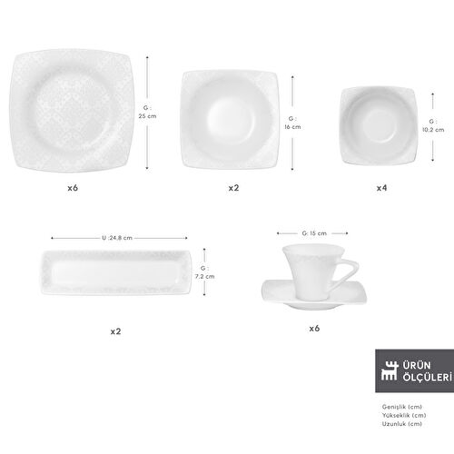 Karaca Fine Pearl Melita 26 Parça 6 Kişilik Kare Kahvaltı/Servis Takımı Karaca Fine Pearl Melita 26 Parça 6 Kişilik Kare Kahvaltı/Servis Takımı
