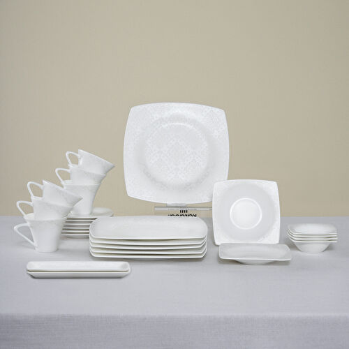 Karaca Fine Pearl Melita 26 Parça 6 Kişilik Kare Kahvaltı/Servis Takımı