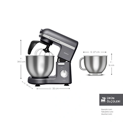 Karaca Mastermaid Chef Pro Çift Kollu Hamur Yoğurma Makinesi Space Gray 1500 W 5L Karaca Mastermaid Chef Pro Çift Kollu Hamur Yoğurma Makinesi Space Gray 1500 W 5L
