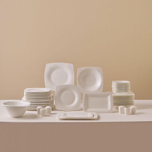 Karaca Fine Pearl Helen 58 Parça 12 Kişilik Kare Yemek Takımı