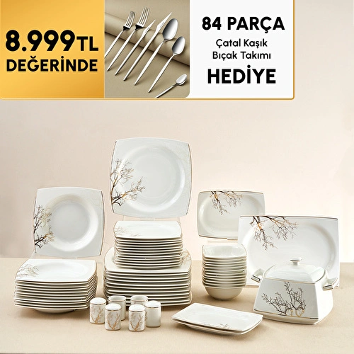 Karaca Square Bone Autumn 60 Parça 12 Kişilik Yemek Takımı Gold
