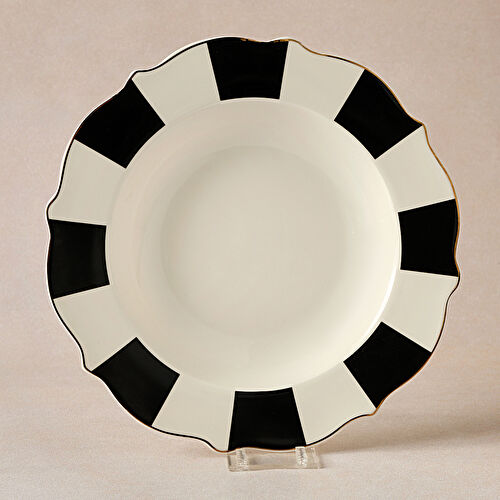 Karaca New Romantic Kalın Çizgili Çukur Tabak 24 cm Siyah 