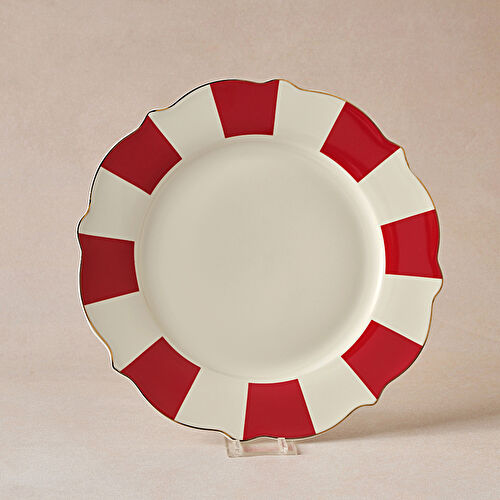 Karaca New Romantic Kalın Çizgili Pasta Tabağı 21 cm Kırmızı 