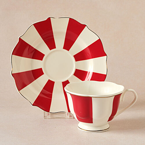 Karaca New Romantic Kalın Çizgili Çay Fincanı 220 ml Kırmızı 