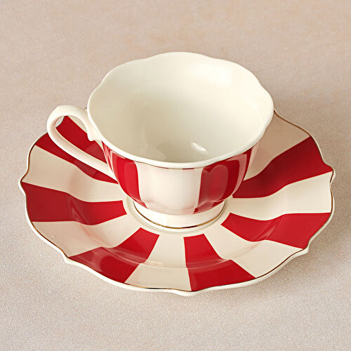 Karaca New Romantic Kalın Çizgili Çay Fincanı 220 ml Kırmızı 
