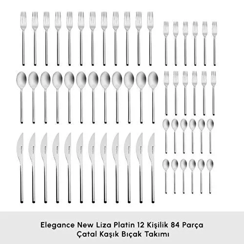 Karaca Elegance New Liza Platin 12 Kişilik 84 Parça Çatal Kaşık Bıçak Takımı