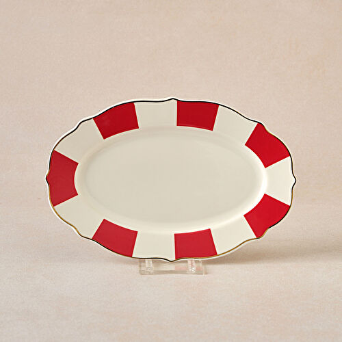 Karaca New Romantic Kalın Çizgili Kayık Tabak 20 cm Kırmızı 
