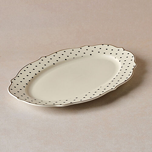 Karaca New Romantic Puantiyeli Kayık Tabak 30 cm Siyah 